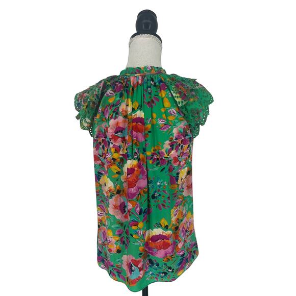 Caballero Green Floral Ruffle Sleeve Viscose Top - Picture 11 of 12